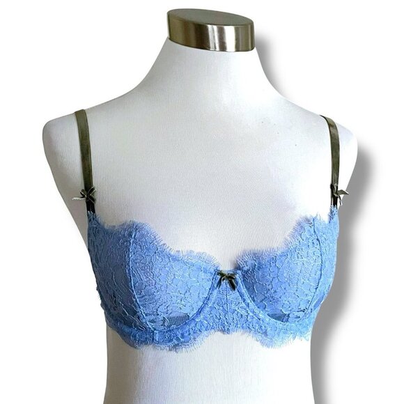 Victorias Secret 32C Bra Blue Lace Dream Angel Push Up Without Padding Underwire - Picture 2 of 9